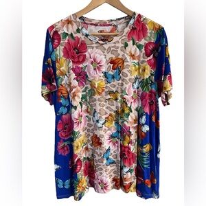 Johnny Was Multicolor Floral and Butterfly Tunic